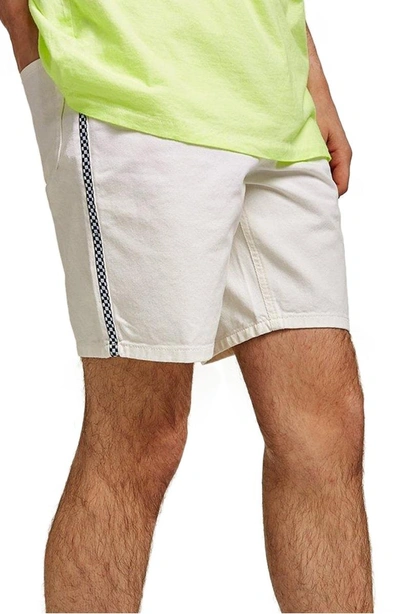 Topman Check Tape Slim Fit Denim Shorts In White Multi