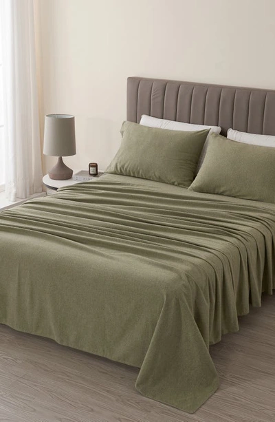 Woven & Weft Heathered Turkish Cotton Flannel Sheet Set In Heathered Olive