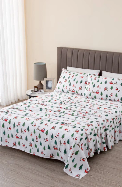 Woven & Weft Holiday Print Turkish Cotton Sheet Set In Santa