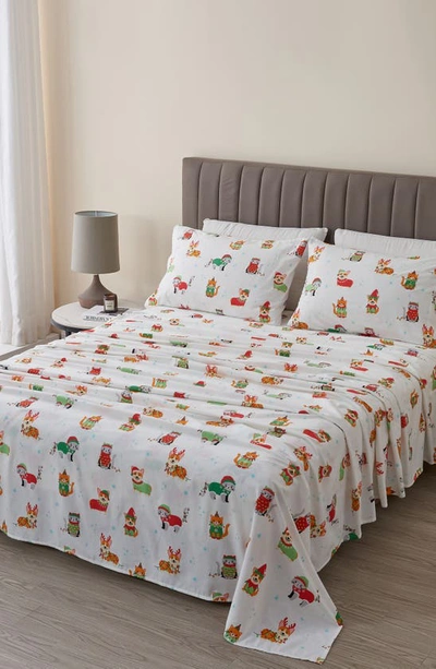Woven & Weft Holiday Print Turkish Cotton Sheet Set In Dog Cat Christmas