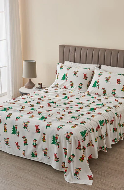 Woven & Weft Holiday Print Turkish Cotton Sheet Set In Christmas Elves