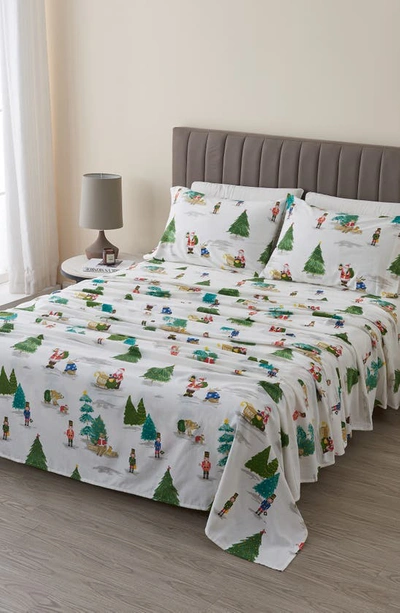 Woven & Weft Holiday Print Turkish Cotton Sheet Set In Watercolor Santa Friends