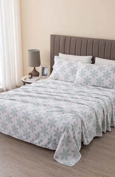Woven & Weft Turkish Cotton Windowpane Printed Flannel Sheet Set In Snowflake - Simple White