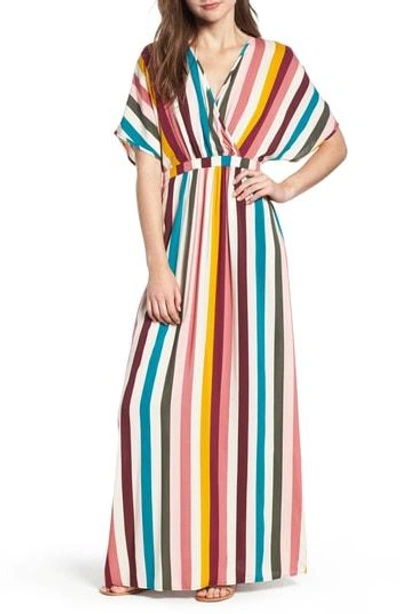 Love, Fire Kimono Sleeve Maxi Dress In Rainbow Stripe