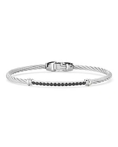 Alor Pave Onyx Cable Bangle Bracelet In Silver