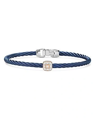 Alor Single Square Station Cable Bangle Bracelet In Silver/blue