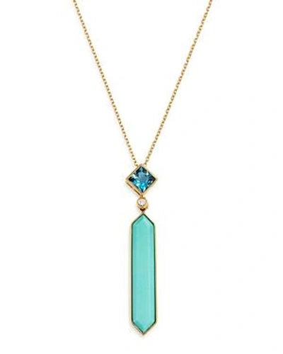 Olivia B 14k Yellow Gold Stabilized Turquoise, London Blue Topaz & Diamond Pendant Necklace, 16 - 100% Exclus In Blue/gold
