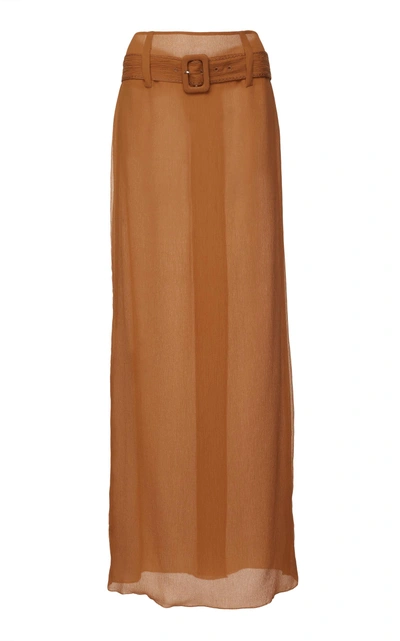 Prada Belted Silk-chiffon Maxi Skirt In Orange