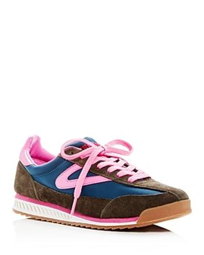 Tretorn Women's Rawlins Leather & Suede Lace Up Sneakers In Ivy/blue/neon Fuschia