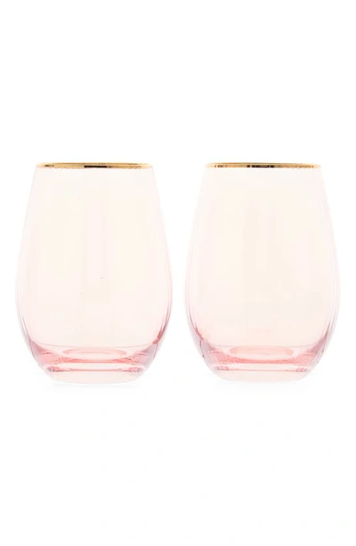 Home Essentials And Beyond Set Of 2 Pink Luster Stemless Wine Glasses