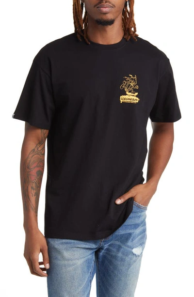 Icecream Since 2003 Cotton Graphic T-shirt In Black