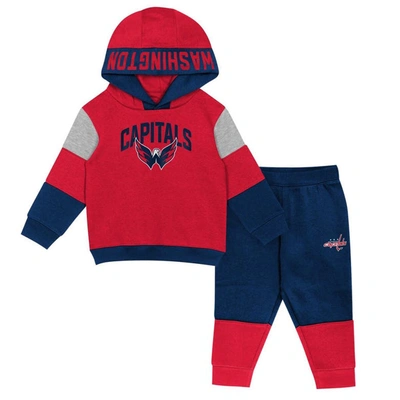 Outerstuff Kids' Toddler Red/navy Washington Capitals Big Skate Fleece Pullover Hoodie And Sweatpants Set