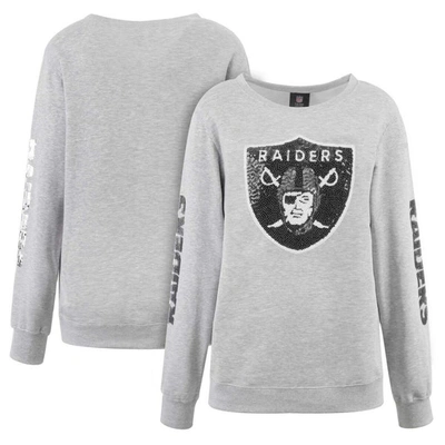 Cuce Heather Gray Las Vegas Raiders Sequined Logo Pullover Sweatshirt