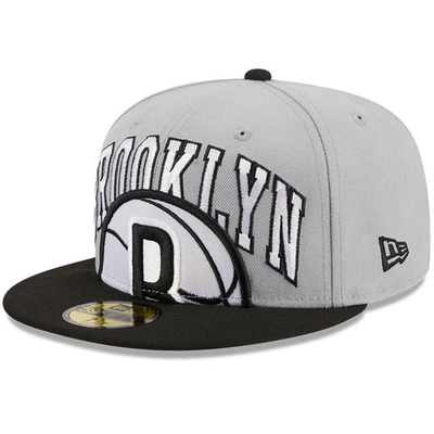 New Era Men's  Gray, Black Brooklyn Nets Tip-off Two-tone 59fifty Fitted Hat In Gray,black
