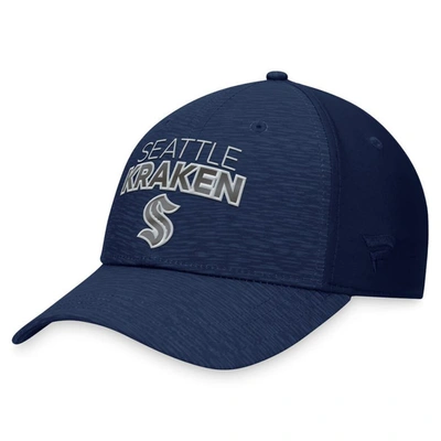 Fanatics Branded Deep Sea Blue Seattle Kraken Authentic Pro Road Stack Logo Flex Hat In Navy