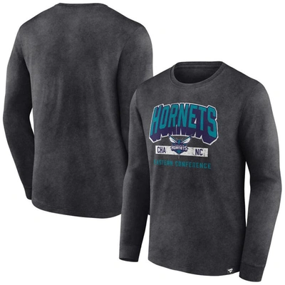 Fanatics Branded Heather Charcoal Charlotte Hornets Front Court Press Snow Wash Long Sleeve T-shirt