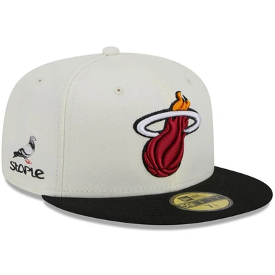 New Era X Staple Cream/black Miami Heat Nba X Staple Two-tone 59fifty Fitted Hat