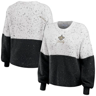 Wear By Erin Andrews White/black New Orleans Saints Lighweight Modest Crop Color-block Pullover Swe