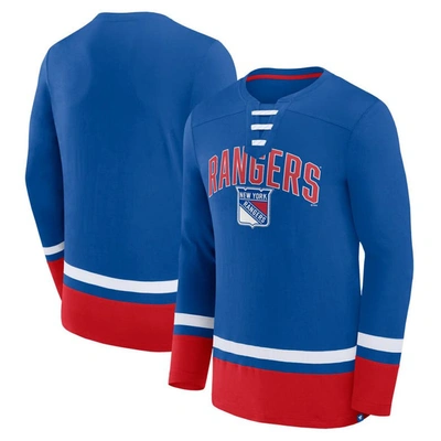 Fanatics Branded Blue New York Rangers Back Pass Lace-up Long Sleeve T-shirt