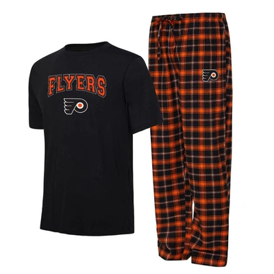 Concepts Sport Men's  Black, Orange Philadelphia Flyers Arctic T-shirt And Pajama Pants Sleep Set In Black,orange