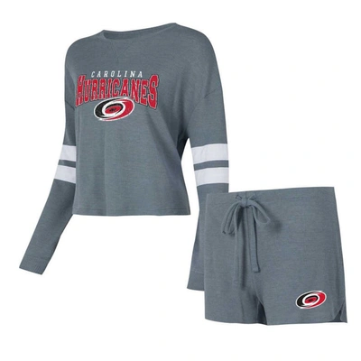 Concepts Sport Women's  Gray Distressed Carolina Hurricanes Meadowâ Long Sleeve T-shirt And Shorts Sl
