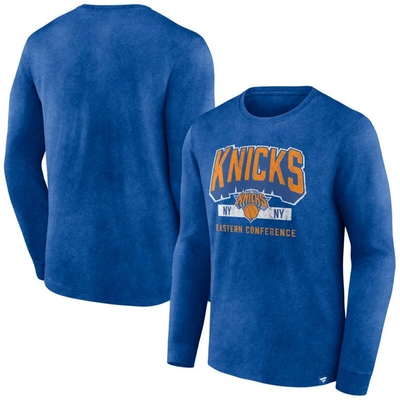 Fanatics Branded Heather Royal New York Knicks Front Court Press Snow Wash Long Sleeve T-shirt