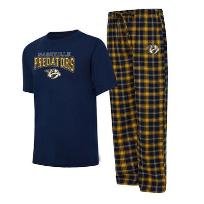 Concepts Sport Men's  Navy, Gold Nashville Predators Arctic T-shirt And Pajama Pants Sleep Set In Navy,gold