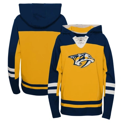 Outerstuff Kids' Youth Gold Nashville Predators Ageless Revisited Lace-up V-neck Pullover Hoodie