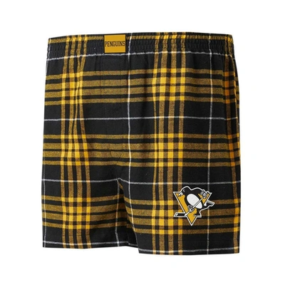 Concepts Sport Black/gold Pittsburgh Penguins Concord Flannel Boxers