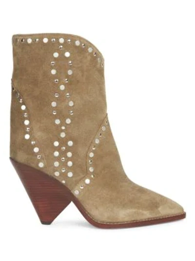 Isabel Marant Lamsen Embellished Suede Mid-calf Boots In Taupe