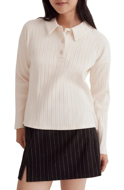Madewell Variegated Rib Long Sleeve Boxy Polo In Antique Cream