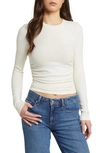 Madewell Long Sleeve Ruched Brushed Jersey Top In Antique Cream