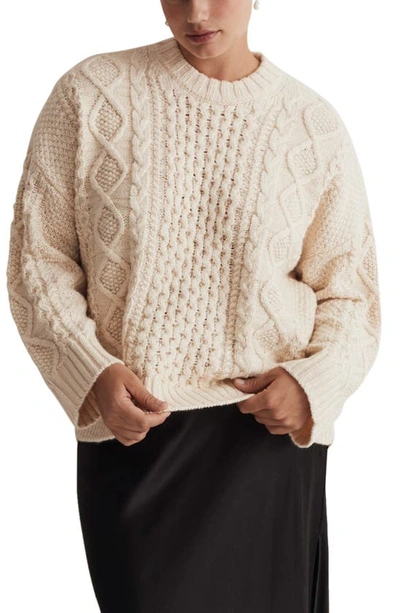 Madewell Cable Stitch Oversize Sweater In Antique Cream