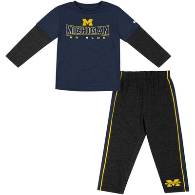 Colosseum Kids' Toddler  Navy/black Michigan Wolverines Long Sleeve T-shirt & Pants Set