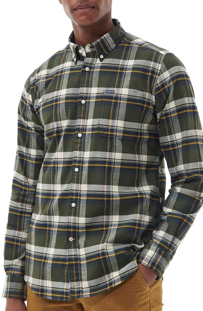 Barbour Shieldton Plaid Flannel Button-down Shirt In Olive