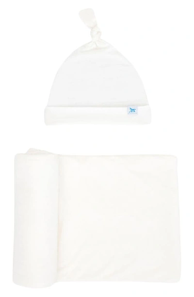 Little Unicorn Stretch Knit Hat & Swaddle Set In White