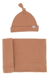 Little Unicorn Babies'  Stretch Knit Hat & Swaddle Set In Terracotta