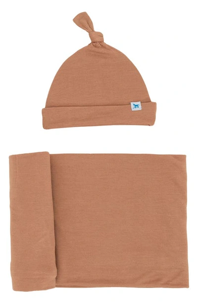 Little Unicorn Babies'  Stretch Knit Hat & Swaddle Set In Terracotta