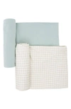 Little Unicorn Kids' 2-pack Knit Swaddle In Tan Gingham