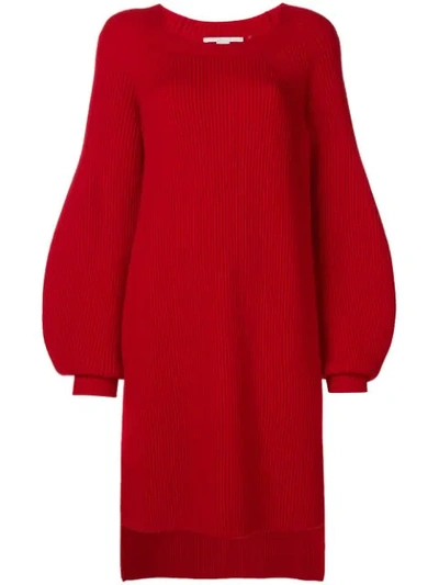 Stella Mccartney Side-slit Ribbed Wool Dress In Red