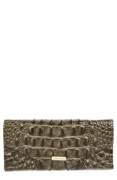 Brahmin Veronica Melbourne Croc Embossed Leather Envelope Wallet In Hunter