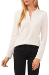 Cece Ruffle Trim Knit Henley In New Ivory