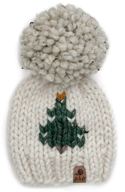 Pine + Poppy Babies' Christmas Tree Pompom Hat In Natural Cream