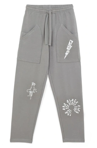 The Rad Black Kids' Saturn Surf Cotton Graphic Knit Drawstring Pants In Gray