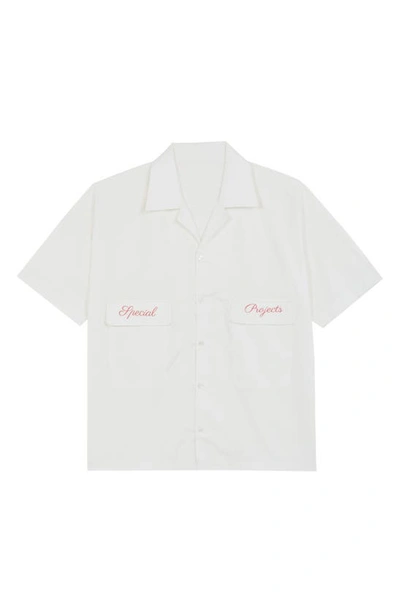 The Rad Black Embroidered Short Sleeve Cotton Camp Shirt In White