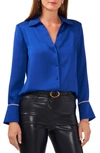 Vince Camuto Rhinestone Cuff Satin Button-up Blouse In Twilight Blue