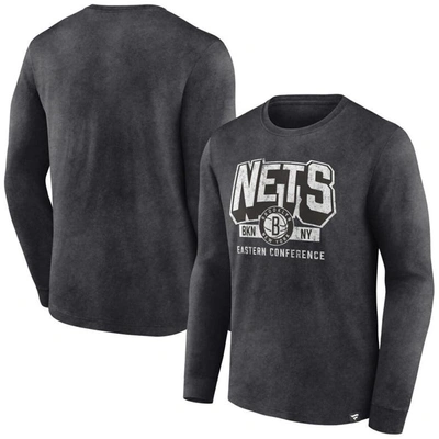 Fanatics Branded Heather Charcoal Brooklyn Nets Front Court Press Snow Wash Long Sleeve T-shirt