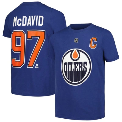 Outerstuff Kids' Big Boys Connor Mcdavid Blue Edmonton Oilers Captain Player Name And Number T-shirt