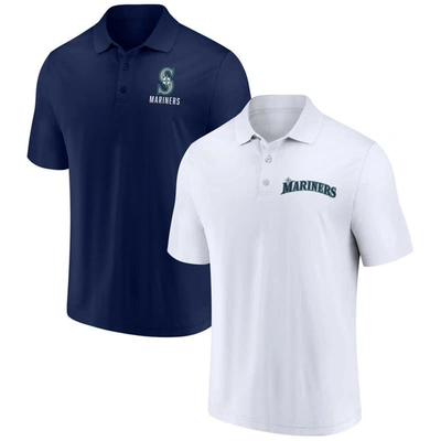Fanatics Men's  Navy, White Seattle Mariners Two-pack Logo Lockup Polo Shirt Set In Navy,white