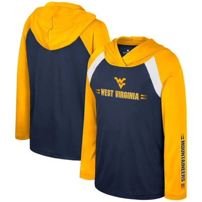 Colosseum Kids' Youth  Navy West Virginia Mountaineers Eddie Multi-hit Raglan Long Sleeve Hoodie T-shirt